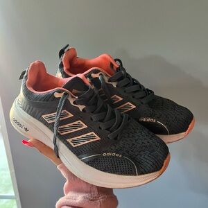 Adidas Black and Coral Athletic Sneakers